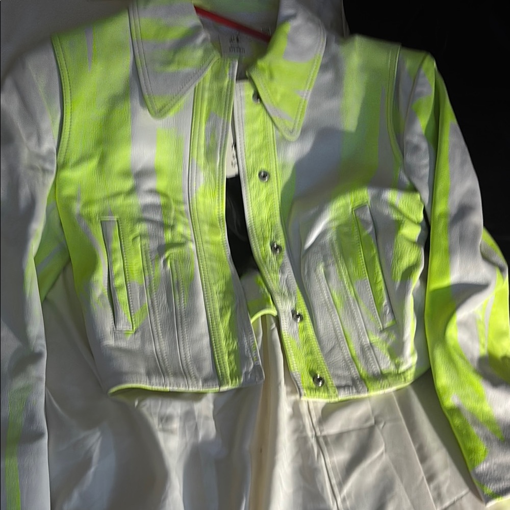 Neon Yellow and White Cropped Motto Jacket